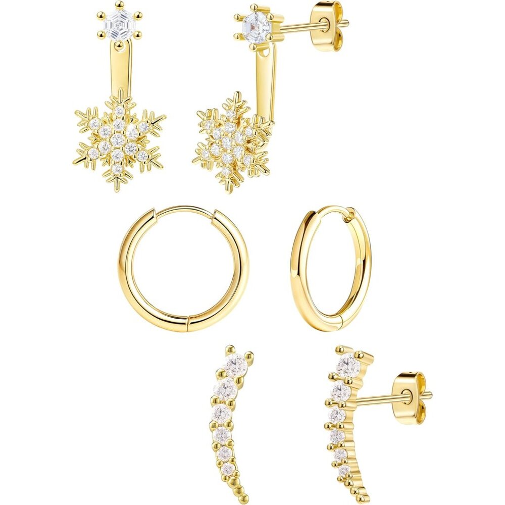 Gold Dainty Earring Set for Women, Hypoallergenic Cute Bow Earrings, Unique Snow